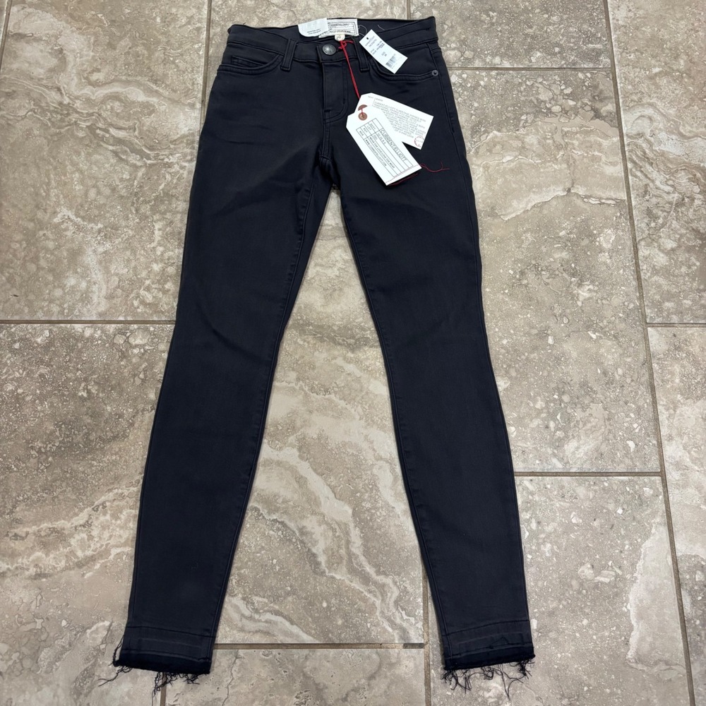 Current/Elliott The Stiletto Skinny Jeans Black Raw Released Hem 1280-1356 Sz 25
